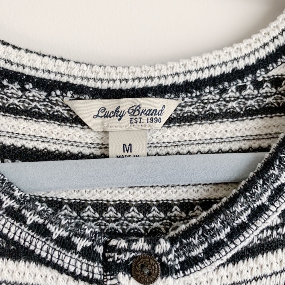 LUCKY BRAND Chloe Striped Thermal Henley Top Waffle Knit Black White Size Medium - Picture 5 of 6